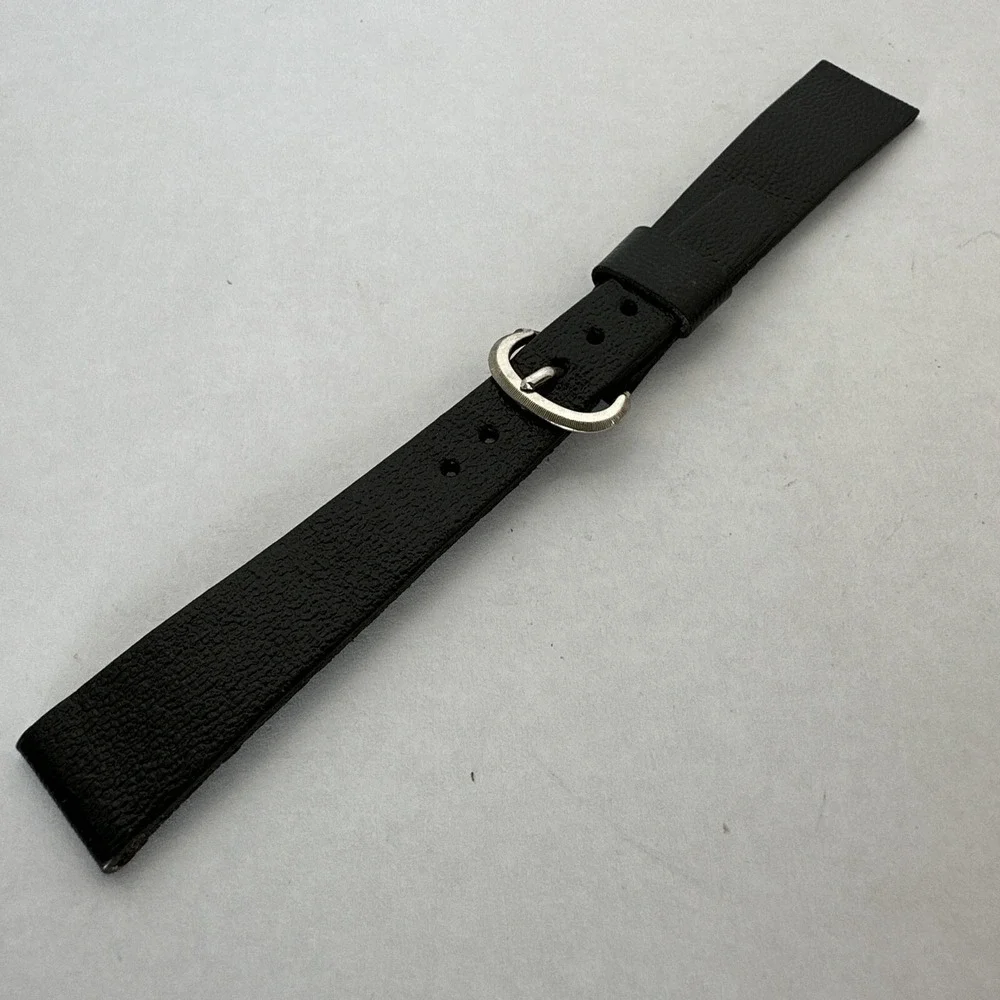 Caravelle Vintage Black Leather Watch Strap Silver Tone Buckle Replacement Band